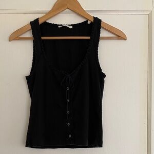 Dôen Women’s Black Button-Front Tank Top with Tie